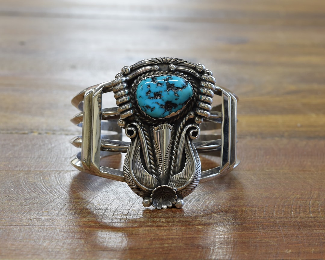 Vintage Navajo Sterling Silver Turquoise Cuff Bracelet * - Etsy