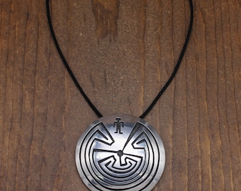 Hopi Overlay Sterling Silver Man in the Maze Brooch Pendant Mark