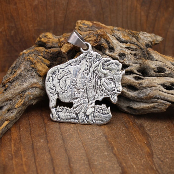 Sterling Silver Buffalo Pendant by Navajo Frank Ch