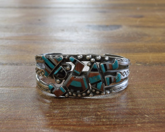 Vintage Zuni Sterling Silver and Multi-Stone Inla… - image 1