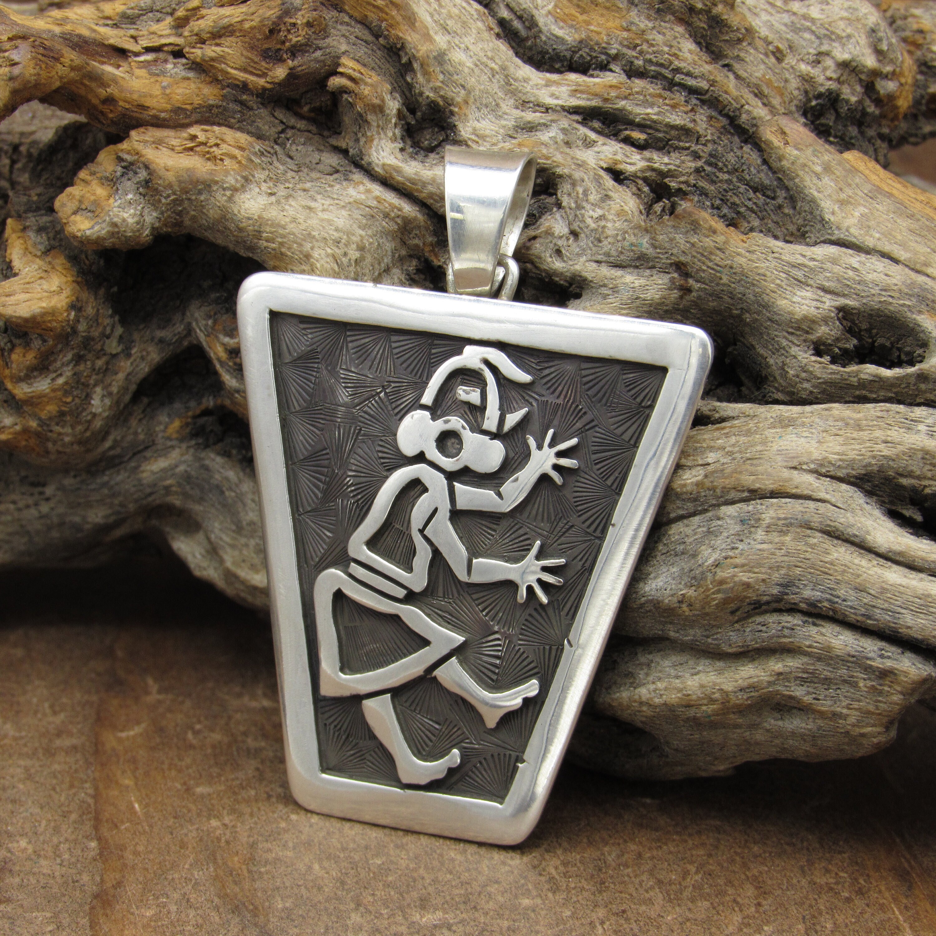 Vintage Sterling Silver Hopi Kachina Overlay Pendant by