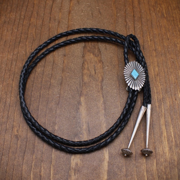 Southwestern Oval Sterling Silver and Turquoise Bolo Tie