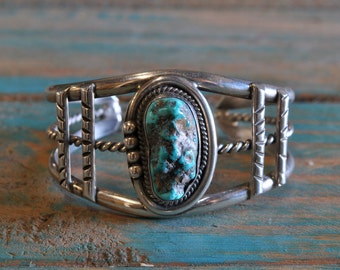 Vintage Navajo Sterling Silver And Turquoise Cuff Bracelet