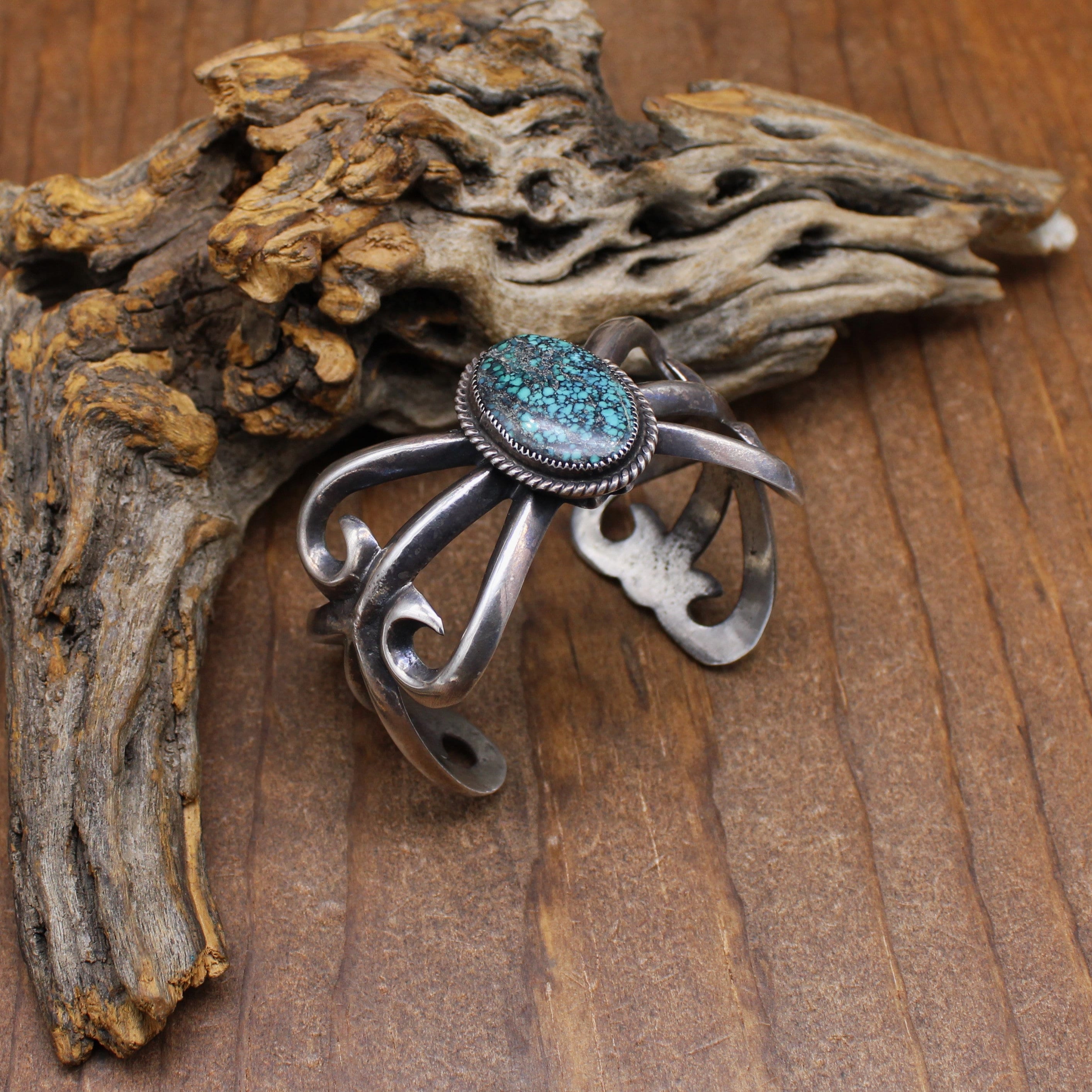 Vintage Wilson Begay Sand Cast Navajo Sterling Silver Turquoise Cuff ...