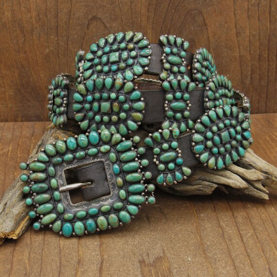 Gorgeous Vintage Sterling Silver and Green Turquoise Concho Belt