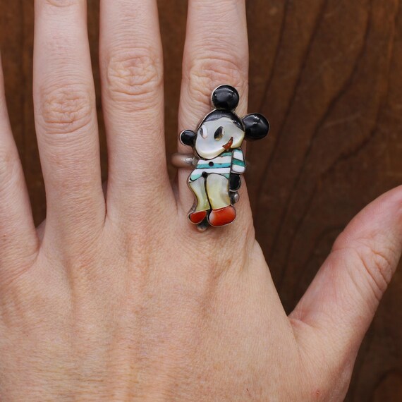 Zuni-style Minnie Mouse Sterling Silver Multi-stone Inlay Ring