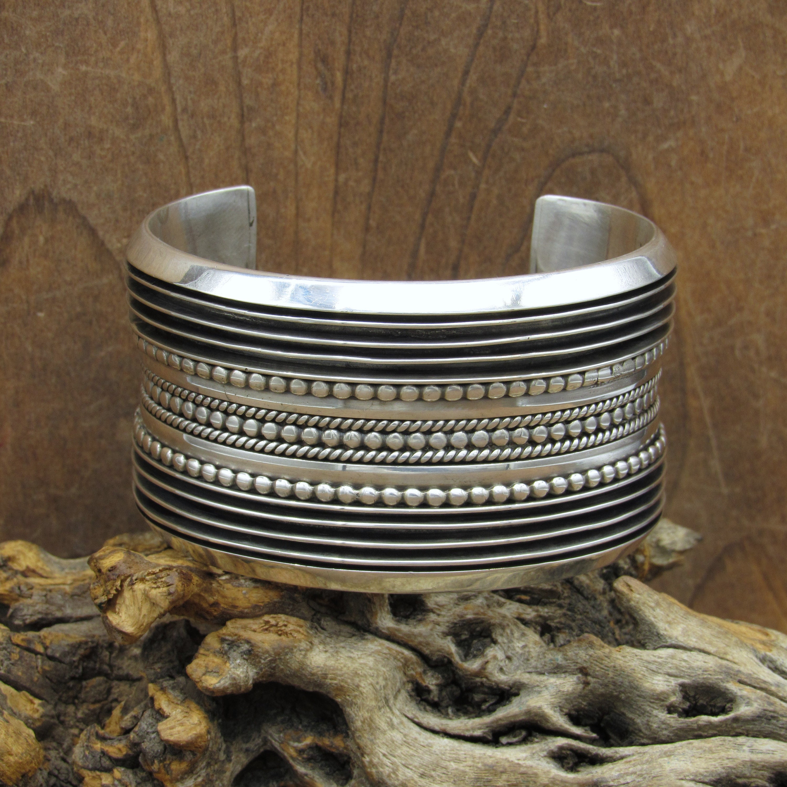 Vintage Wide All Sterling Silver Cuff Bracelet 6.5, Signed Navajo Native  American Jewelry Women's