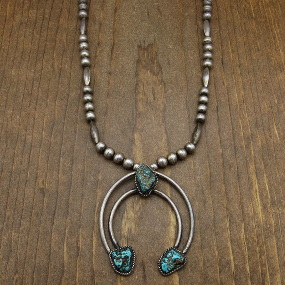 Vintage Sterling Silver Turquoise Naja Statement Necklace *