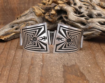 Hopi Overlay Sterling Silver Man in the Maze Brooch Pendant Mark