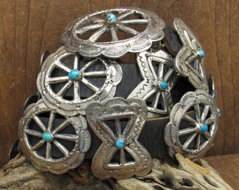 Sterling Silver and Turquoise Navajo Concho Belt By Nellie TSO*