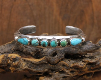 Sterling Silver Cuff Bracelet with Six Turquoise Stones *