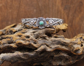 Vintage Sterling Silver and Turquoise Thunderbird Child's Bracelet