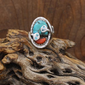 Effie C. Zuni Sterling Silver Snake Design Turquoise and Coral Effie C. Zuni Sterling Silver Snake Design Turquoise and Coral