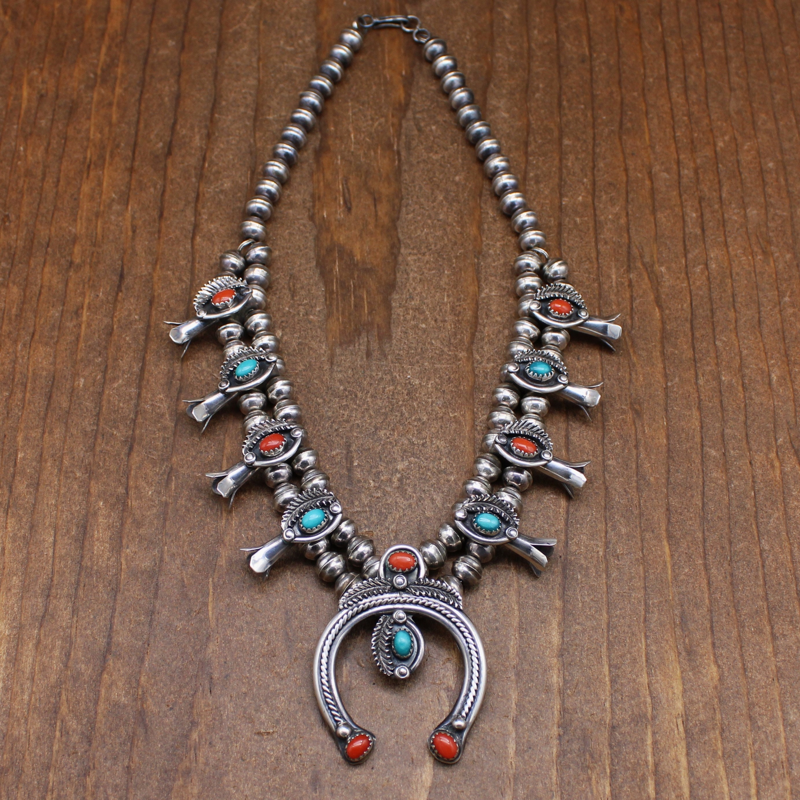 Native American 426 Grams Chunky Turquoise Nugget Signed Sterling Silver Necklace Native American 426 Grams Chunky Turquoise Nugget Signed Sterling Silver Necklace