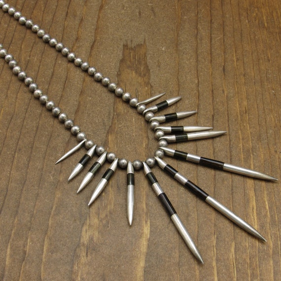 Vintage Sterling Silver And Brown Spiked Necklace - image 2