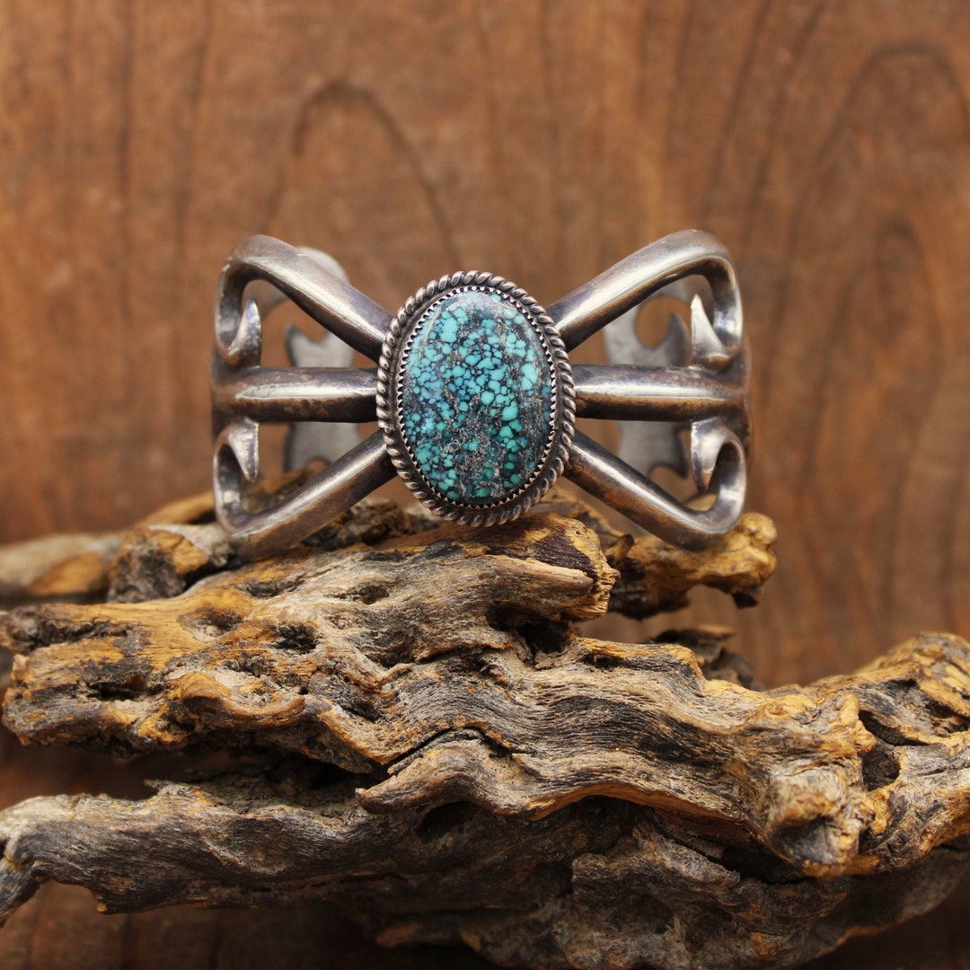 Vintage Wilson Begay Sand Cast Navajo Sterling Silver Turquoise Cuff ...