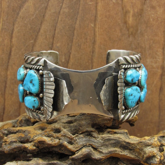 Vintage Navajo Sterling Silver And Turquoise Watc… - image 1