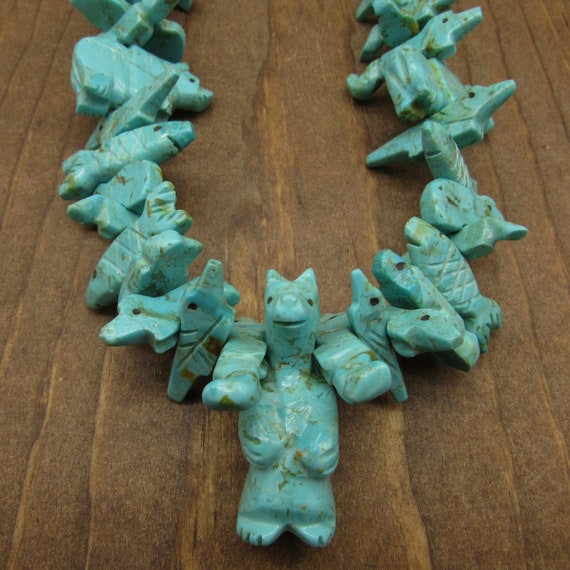 Southwest Carved Turquoise Necklace with Standing… - image 2