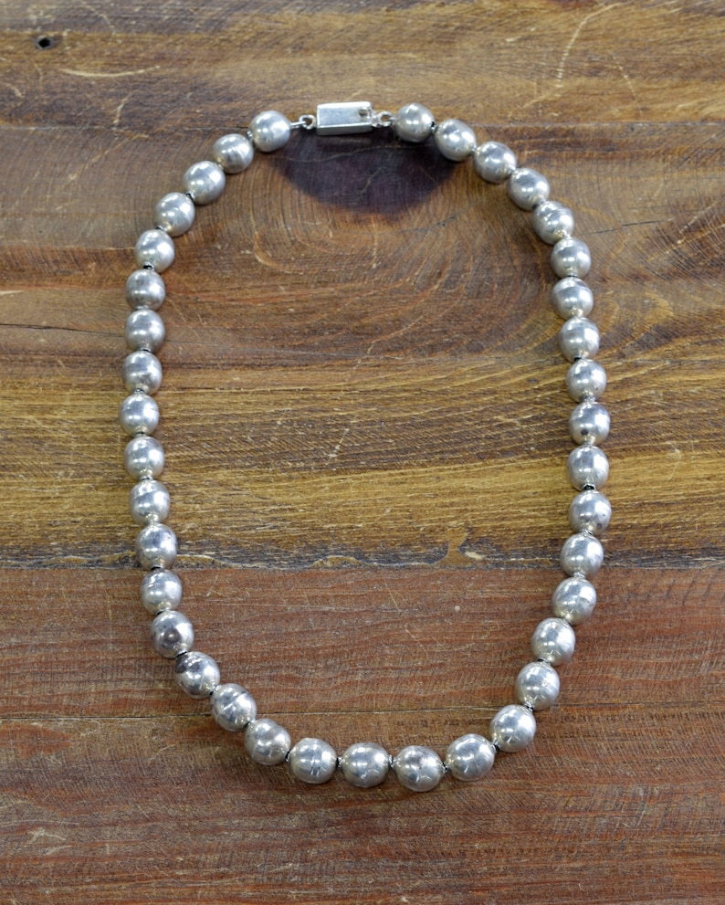 Vintage Taxco Sterling Silver Bead Necklace 18 Etsy