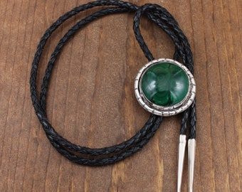 Vintage Sterling Silver and Bullseye Malachite Bolo Tie