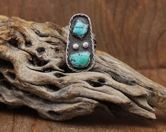 Sterling Silver and Turquoise Two Stone Ring Size 4.75 *
