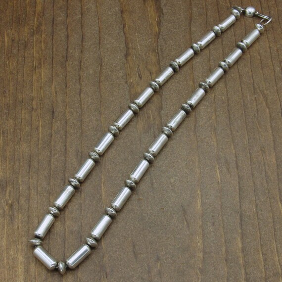 Vintage Sterling Silver Cylinder Beaded Necklace - image 4