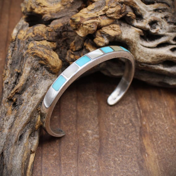 Sterling Silver Turquoise and Mother-of-pearl Inlay Cuff Bracelet