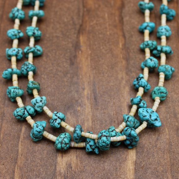 Vintage 2 Strand Small Turquoise Nugget and Heish… - image 2