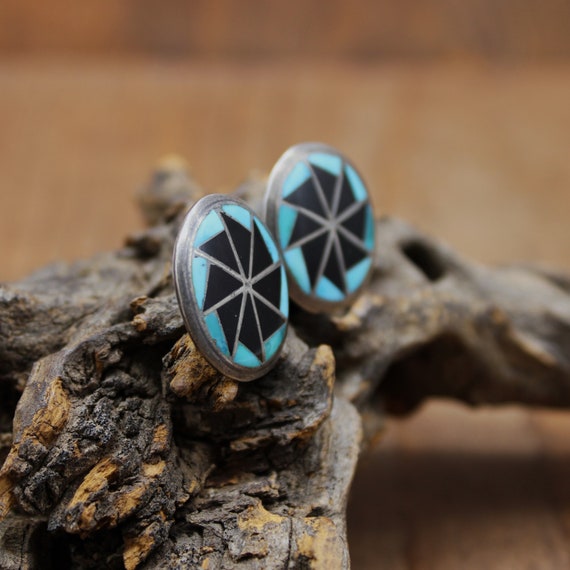 Sterling Silver, Turquoise and Jet Inlay Zuni Cli… - image 3