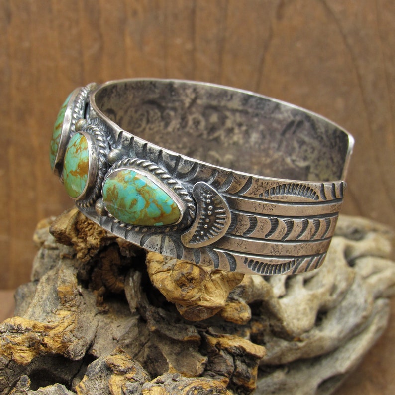 Vintage Sterling Silver Cuff Bracelet With Five Green Etsy