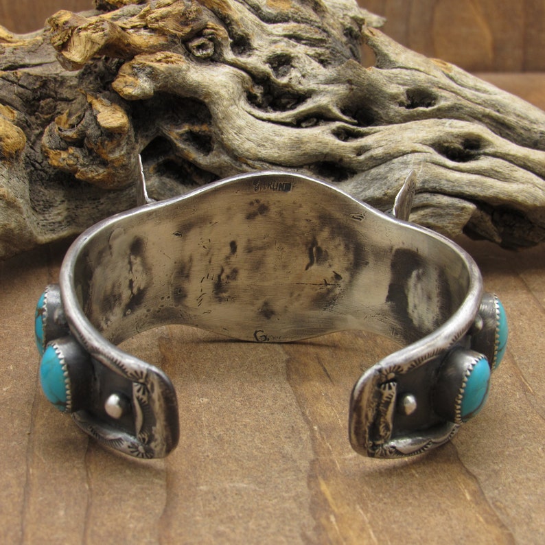 Sterling Silver Turquoise Watch Cuff Bracelet With Six Stones image 5