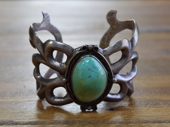 Vintage Navajo Turquoise Sterling Silver Sandcast… - image 1