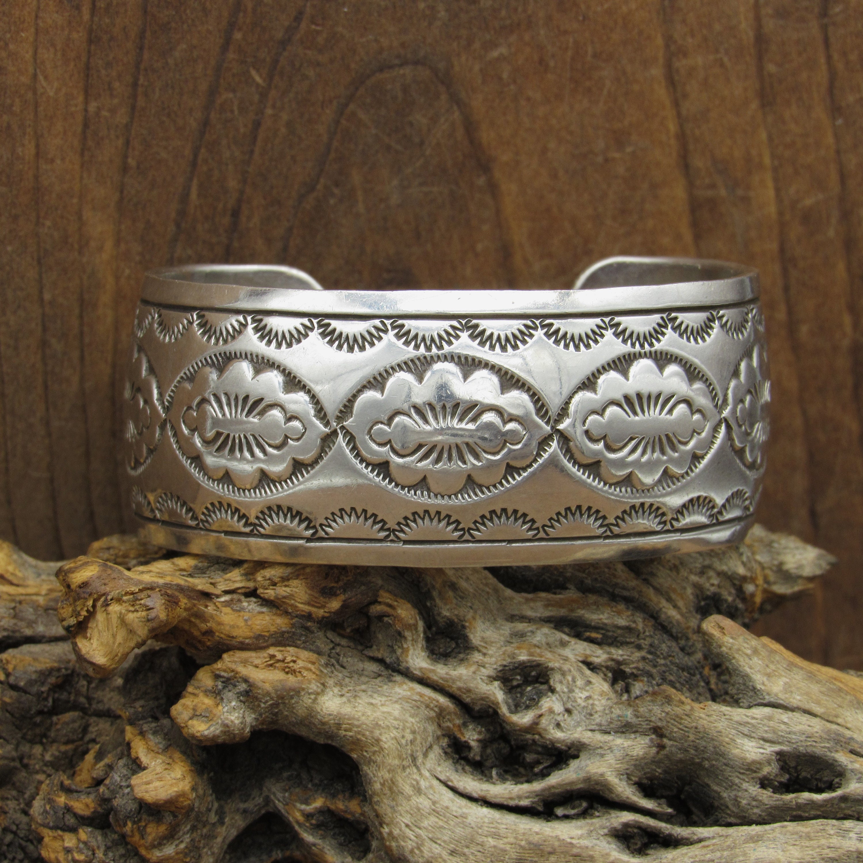 Navajo Vintage Sterling Silver Stamped Cuff Bracelet by