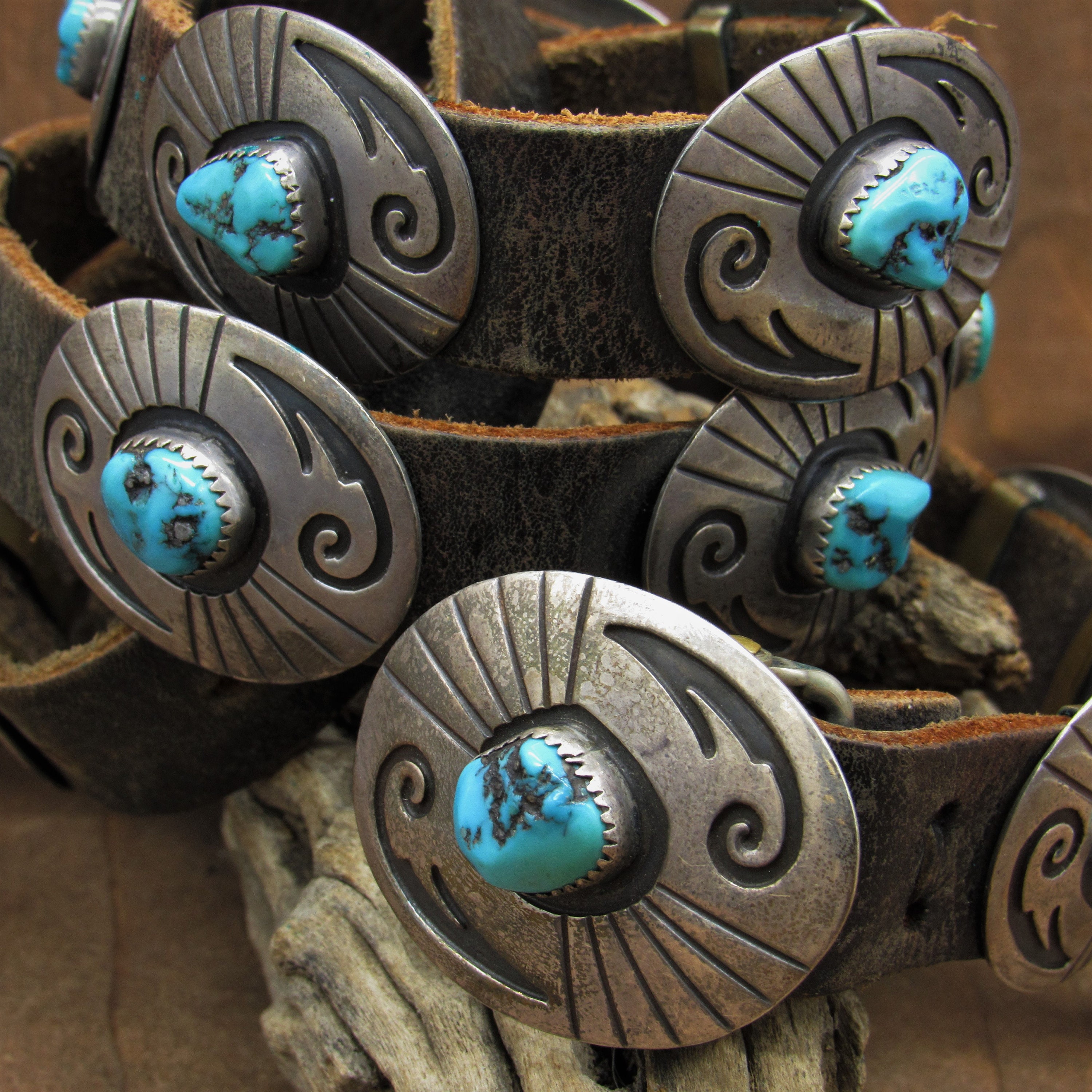 Sterling Silver and Turquoise Concho Belt by Navajo Charlie 