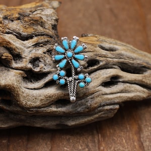 Pretty Sterling Silver and Turquoise Flower Pin Pendant