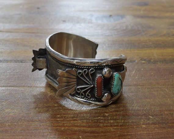 Vintage Navajo Sterling Silver Turquoise and Cora… - image 4