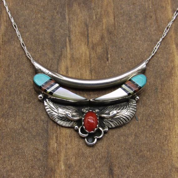 Vintage Southwestern Multi-stone Inlay and Coral … - image 2