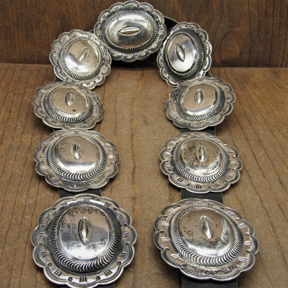 Vintage Sterling Silver Repousse Concho Belt - image 4