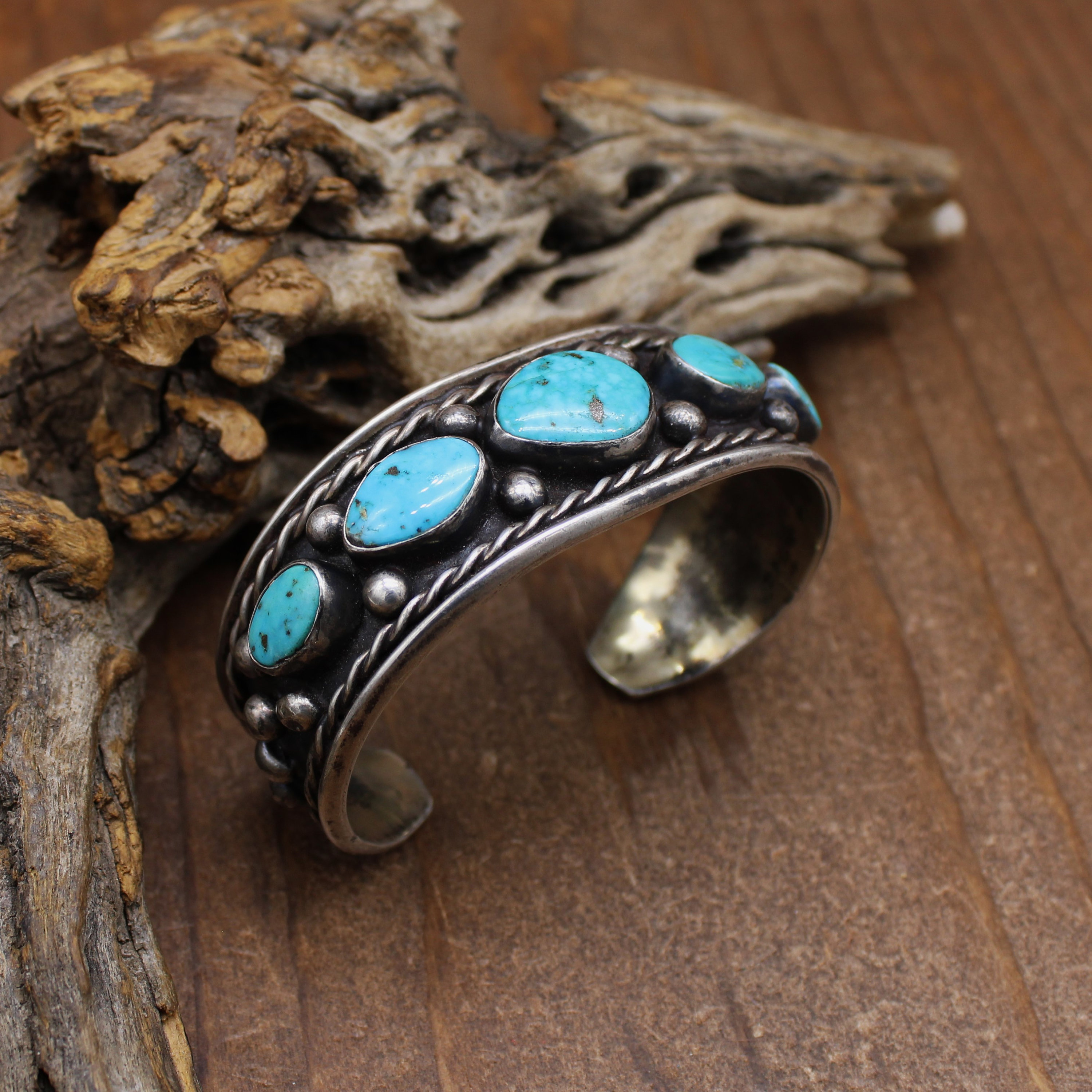 Vintage Five Stone Sterling Silver and Turquoise Cuff Bracelet - Etsy