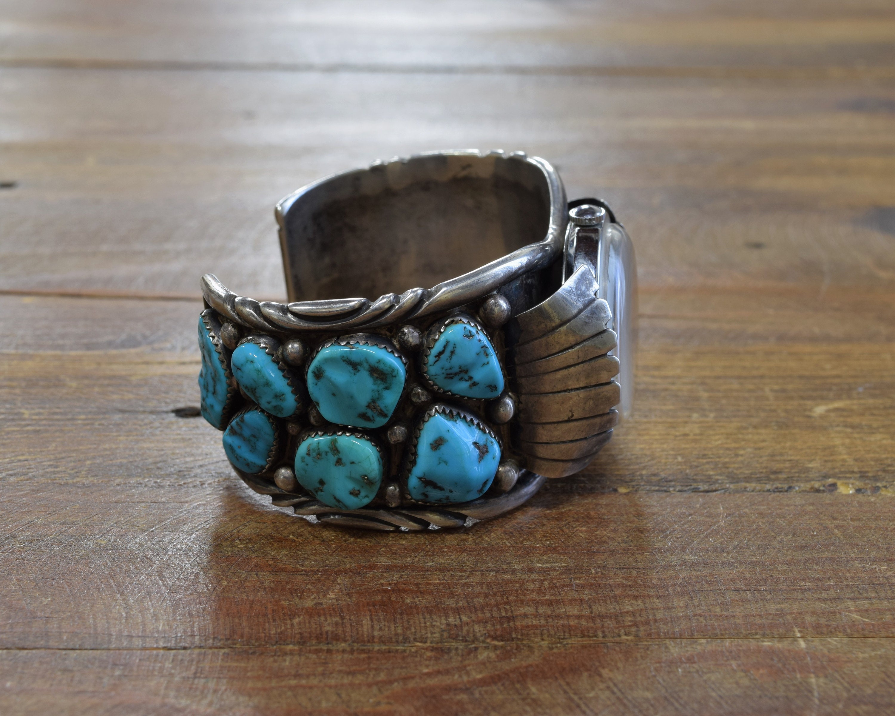 Vintage Turquoise Sterling Silver Watch Band - Etsy