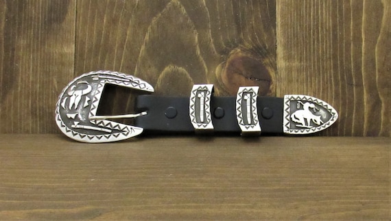 Native American Sterling Silver 3pc Belt Buckle Set Vintage Retro 3 Piece Belt Buckle Set Sterling Silver  main image 3