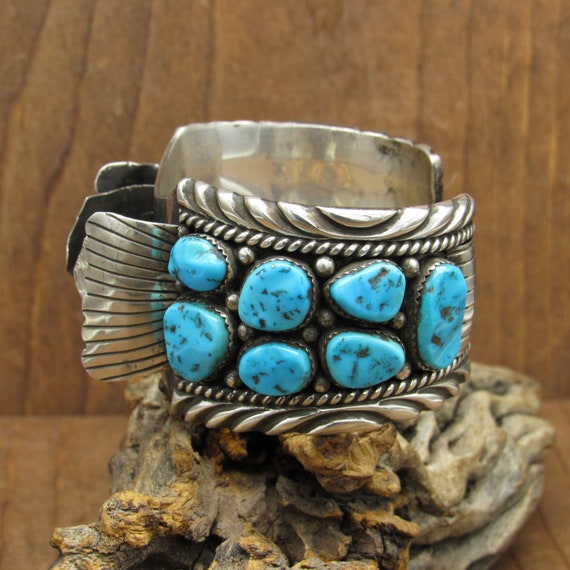 Vintage Navajo Sterling Silver And Turquoise Watc… - image 2
