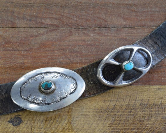 Vintage Sterling Silver and Turquoise Concho Belt - image 2