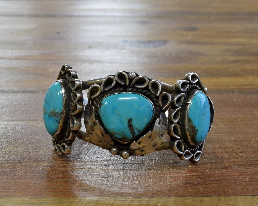 Vintage Navajo Turquoise Sterling Silver Cuff Bracelet - Etsy