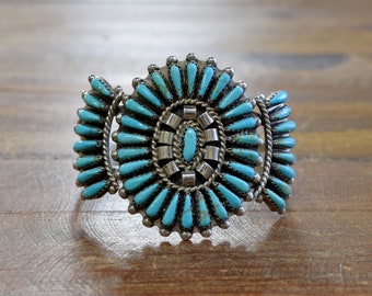 Vintage Sterling Silver Turquoise Needle Point Cuff Bracelet