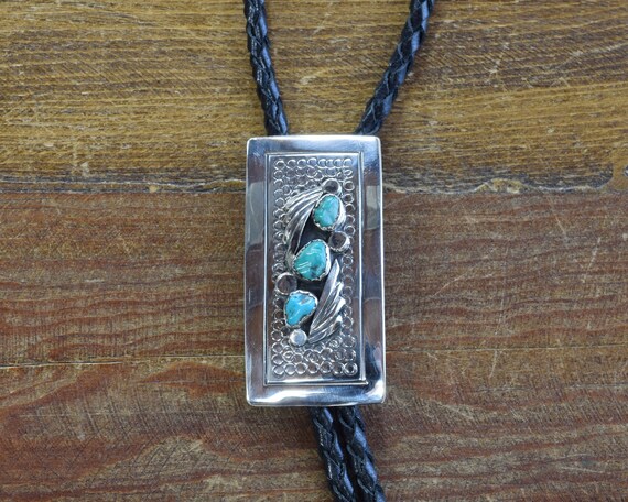Vintage Sterling Silver and Turquoise Bolo Tie - image 2