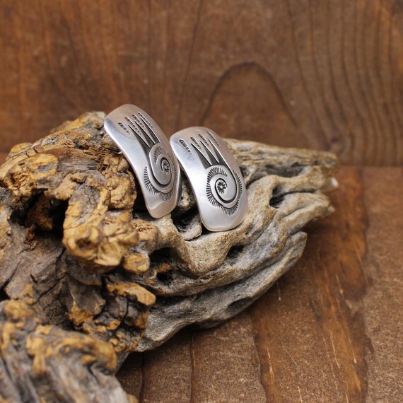 Sterling Silver Rectangle Overlay Post Earrings b… - image 2