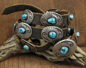 Sterling Silver and Turquoise Concho Belt by Navajo Charlie Mike Yazzie