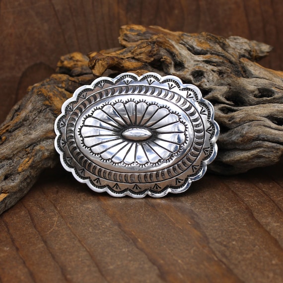 Sterling Silver Oval Concho Style Belt Buckle