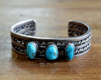 Vintage Navajo Sterling Silver Turquoise Cuff Bracelet